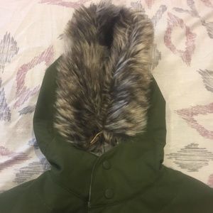 PLEATS PLEASE ISSEY MIYAKE Nylon Coat Size 5 Green Long Coat With Hood Faux Fur